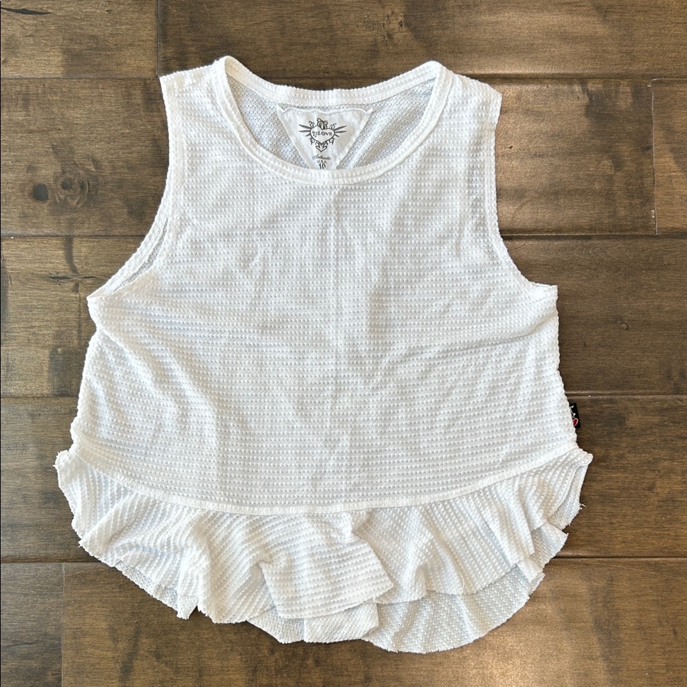 T2 Love White Girls Ruffle Tank Top